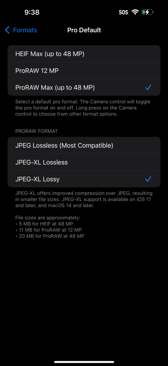 Menu Pro padrão no iPhone 16 Pro