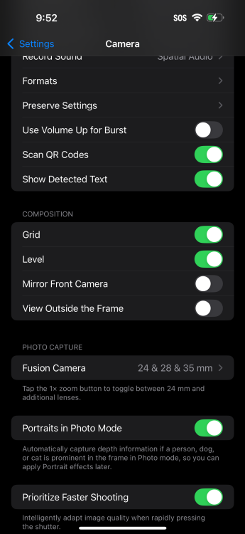 Menu da câmera no iPhone 16 Pro Max