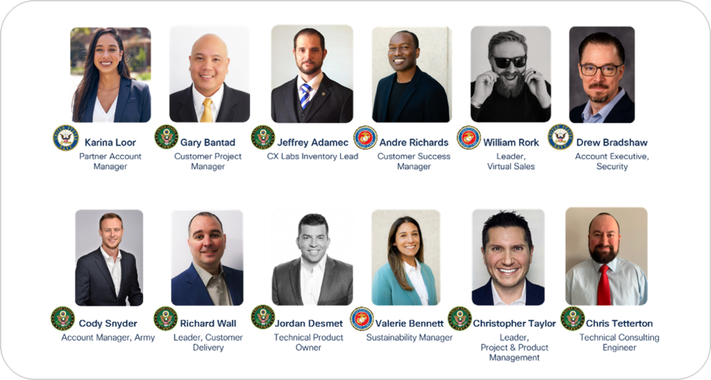 Imagem de retrato de 12 membros do primeiro Programa de Liderança de Veteranos da Cisco